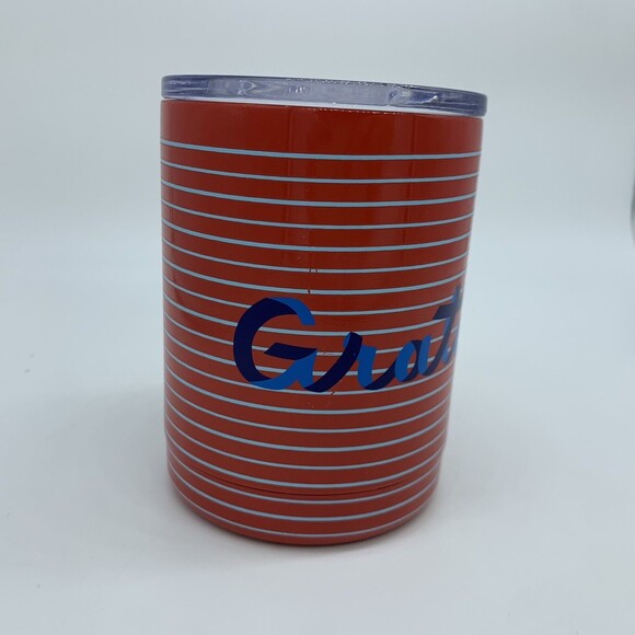 Anthropologie Travel Mug w/ Lid GRATEFUL Coffee Cup Stripes Summer July 4th USA - Picture 2 of 10